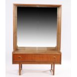 Turnidge teak china display cabinet, the two glass sliding doors opening to reveal glass shelves and