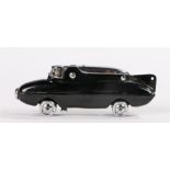 Novelty lighter, in the form of a car in black with chrome fittings, 8cm long