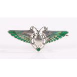 Charles Horner silver and enamel brooch, Chester 1909, the brooch in the form of a moth with green