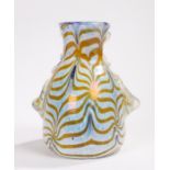 Sergio Rossi Murano glass vase, the blue interior and exterior decorated in white and pale yellow