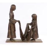 Margaret Ballardie, Folding the sheet, bronze effect form carving, 89cm high