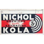 Nichol Kola enamel sign, the white, red and black ground with the text Nichol Kola, American Taste