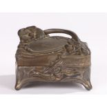 Art Nouveau metal box and cover, the hinged lid with cast floral decoration, 8cm wide