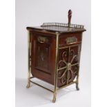 Edwardian mahogany and brass coal scuttle in the style of W.A.S. Benson, with pierced thee-quarter