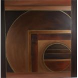 Valerie Chandler, signed oil on canvas, brown study of circles and squares, dated 2002, 113cm