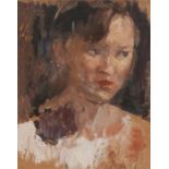 Manner of the Bloomsbury Group, head and shoulder portrait of a lady, unsigned oil on board, 27cm