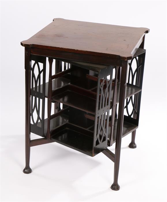 Edwardian mahogany revolving bookcase, in the style of Liberty, the top with canted corners, the - Image 2 of 2