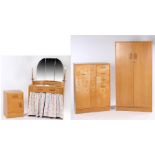 G-plan light oak suite consisting of two door wardrobe with fitted interior, gentleman's wardrobe