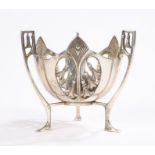 W.M.F. plated bowl, the body and three handles with pierced harebell decoration, raised on three pad