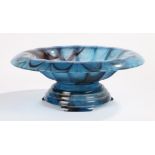 Blue marble effect glass bowl and pedestal, 38cm diameter