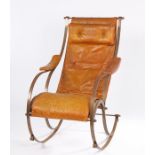 19th Century Campaign Rocking Chair, designed by R.W. Winfield, the leather arched seat with metal