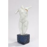 Sergio Rossi Murano glass figure, in white glass, the naked torso of a lady, on a black signed base,