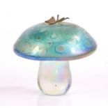 John Ditchfield style glass paperweight in the form of a mushroom with white metal butterfly to