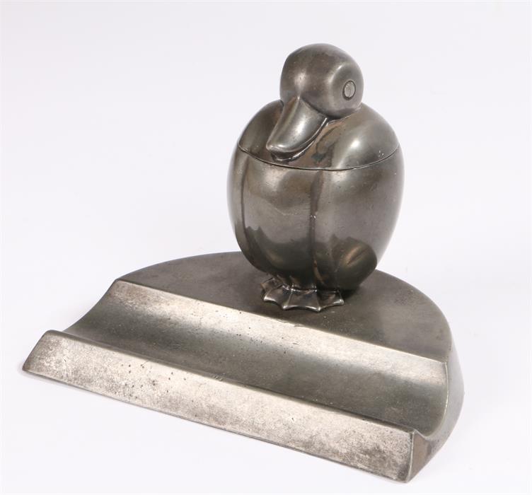 W.M.F. pewter desk stand in the form of a cartoon duck, with original glass liner, 12.5cm wide, 9. - Image 2 of 2