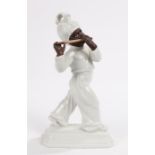 Rosenthal blackamoor figure, designed by H. Meisel, modelled as a marching figure playing a flute,