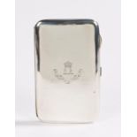 George V silver cigarette case. Chester 1911, makers mark rubbed, the exterior engraved with a crest