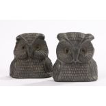 A pair of lead owl busts, the head and torso, from the workshop of Dame Elizabeth Frink, each bust