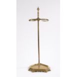 Brass stick stand, with snake form top section, shaped base with scrolled frieze, 67cm high