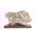 Mid 20th century possibly Italian alabaster carving depicting fish, on a wooden plinth base, 58cm