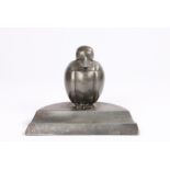 W.M.F. pewter desk stand in the form of a cartoon duck, with original glass liner, 12.5cm wide, 9.