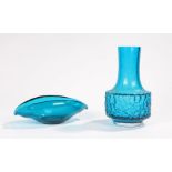 Whitefriars kingfisher blue glass 'Mallet' vase, from the 'Textured' range, designed by Geoffrey