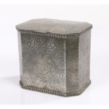 Craftsman Sheffield pewter tea caddy, with Tudric pewter effect body with canted angles, 13cm wide