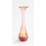 20th century art glass vase, with flared rim, tapering stem and bulbous lower section, initialled to