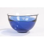 Orrefors blue and clear glass bowl, 17.5cm diameter