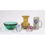 Art glass, to include a vase, bowl, paperweights