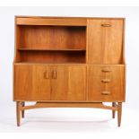 G-plan teak lounge unit, with concealed frieze cutlery drawer, open recess with shelf and drinks