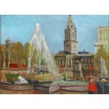 Beram Saklatvala, Trafalgar Square, oil on canvas, label to the reverse, 40cm x 29cm