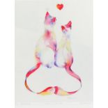 Sheila Gill, artist proof "Love is in the Air", depicting two cats gazing up at a heart. numbered