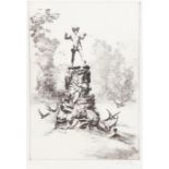 Sydney Mackenzie Litten (1887-1934), Peter Pan statue in Kensington Gardens, signed etching, in an