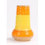 Shelley vase, of tapering form with bulbous lower section decorated in orange, yellow and brown,