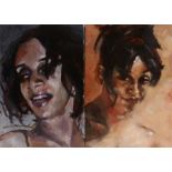 Elton Lovell (contemporary) Two portraits of ladies, oil on boards, 17.5cm x 25.5cm (2)