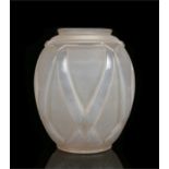 Andre Hunebelle white frosted glass vase, with raised crossed line decoration, marked to base,