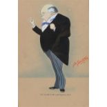 B. Villiers, caricature of Mr Winston Churchill M.P. signed watercolour, dated 1932, 20.5cm x 30.