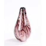 20th century glass vase, the bulbous body with purple, white and clear glass swirled decoration,