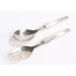 Pair of Georg Jensen Danish sterling silver salad servers with line decorated handles, 4.8oz