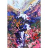 James Hawkins, "Ardessie Falls, (top three)", mixed media study, signed lower left, titled to