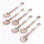 Set of six sterling silver spoons, the stems in the form of an Oriental lady holding a parasol