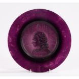 Daum pate de verre amethyst glass charger, the central field with raised depiction of Johann