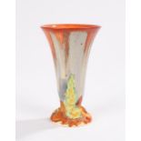 Clarice Cliff My Garden pattern trumpet shaped vase, on a splayed foot, decorated in tones of