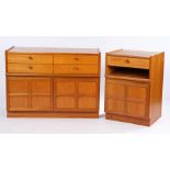 Nathan teak cabinet, with four short drawers above two quadruple panelled cupboard doors, on a