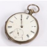 Silver open face pocket watch, with a white enamel dial