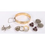 Costume jewellery, to include a ring, earrings, bangle dog brooch