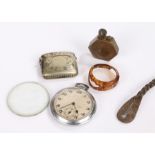 Pocket watch, together with a vesta, a Trench Art lighter with inset Pennies, a frame glass and