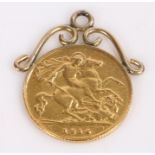 George V Half Sovereign, 1913, St George and the Dragon, pendant mounted