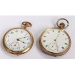 Two gold plated pocket watches, both open face, (2)