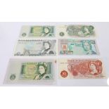 Banknotes, to include a £5 banknote, three £1, a 10 Shilling note and a Gibraltar £5 banknote, (6)